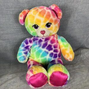 Build A Bear BAB Rainbow Leopard Print Teddy Bear Plush Stuffed Animal W Sound